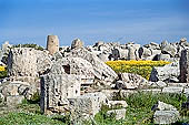 Selinunte the temple hill. Temple ruins crushed to the ground, like a fantastic work of art 